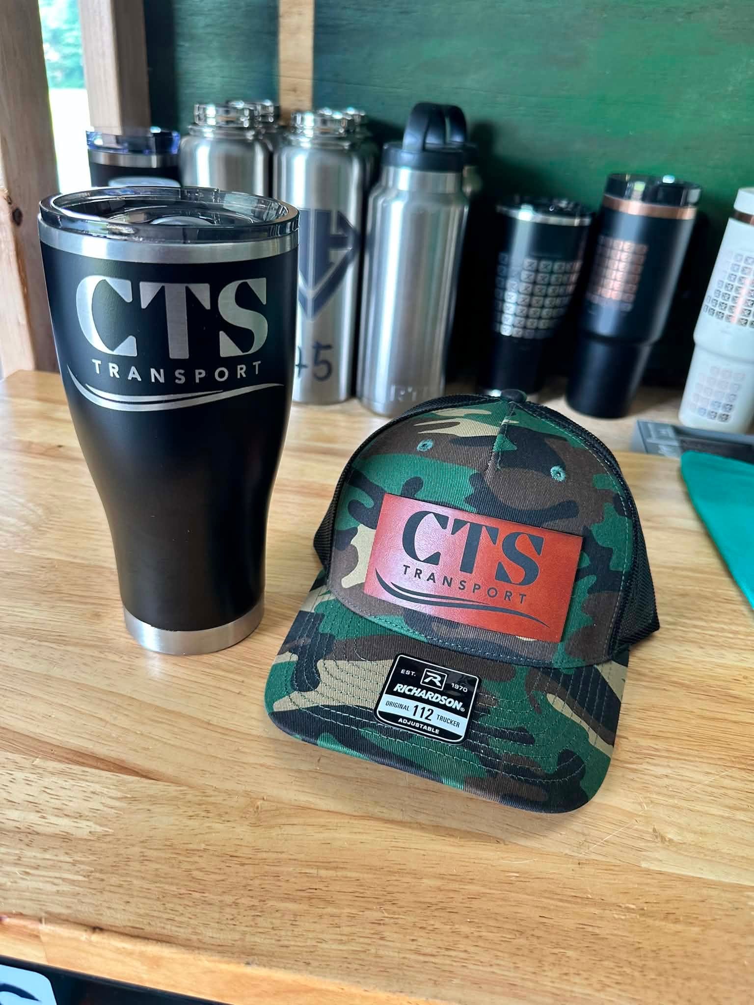 Custom engraved CTS tumbler and camo hat